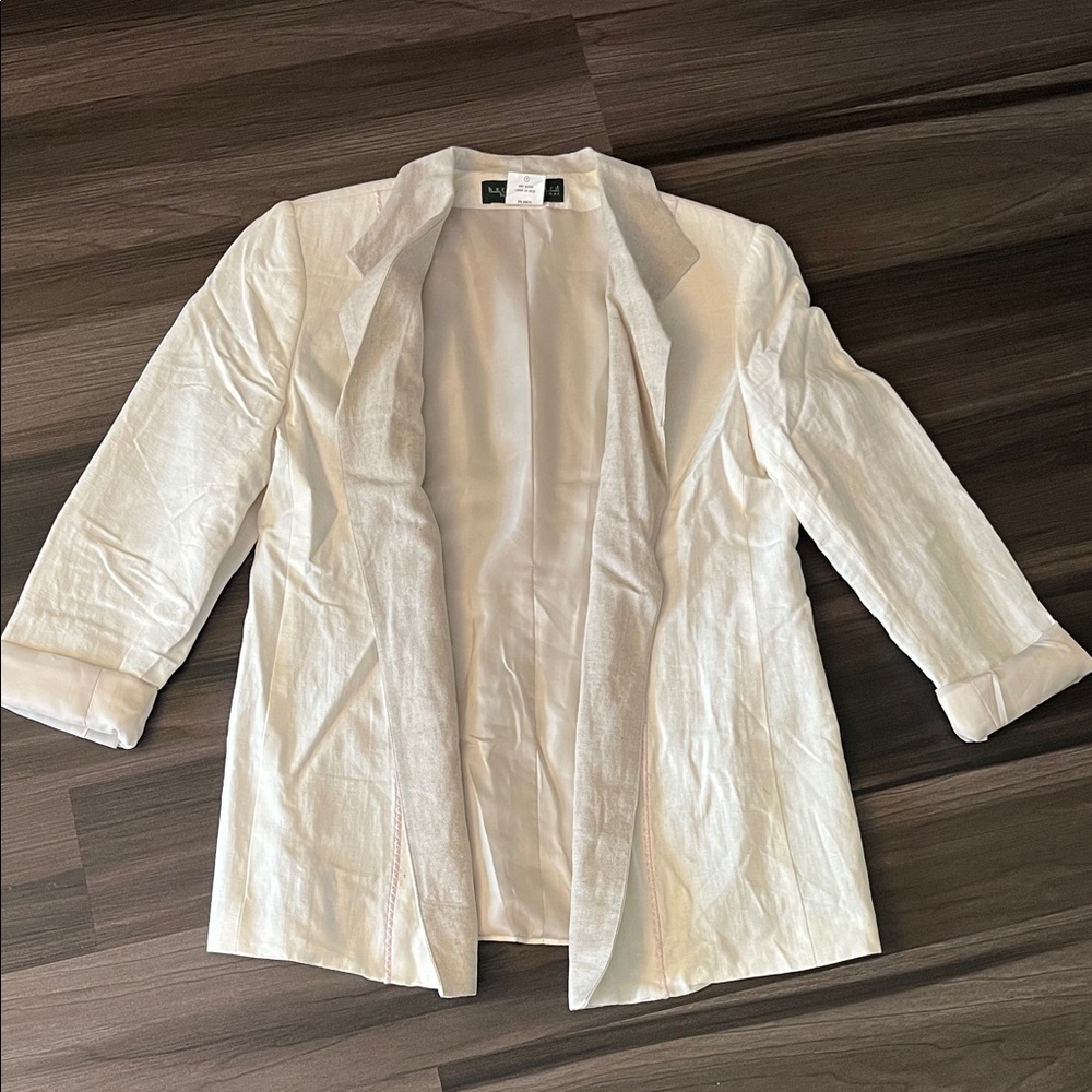 Harve Benard White Linen Open Front Blazer - Picture 1 of 11